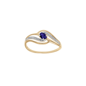 BAGUE PLAQUÉ OR VOLUTE OXYDES BLEU FONCÉ ET BLANCS SERTIS