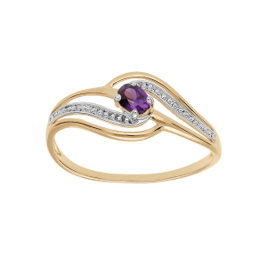 BAGUE PLAQUÉ OR VOLUTE OXYDES VIOLET ET BLANCS SERTIS