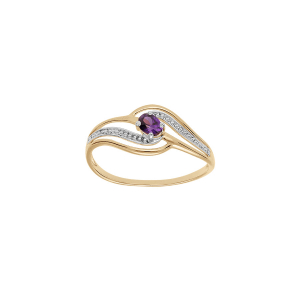 BAGUE PLAQUÉ OR VOLUTE OXYDES VIOLET ET BLANCS SERTIS