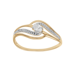 BAGUE PLAQUÉ OR VOLUTE OXYDES BLANCS SERTIS
