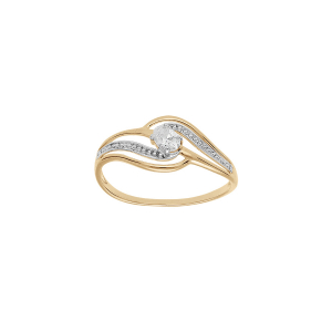 BAGUE PLAQUÉ OR VOLUTE OXYDES BLANCS SERTIS