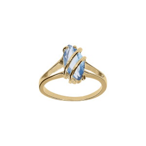 BAGUE PLAQUÉ OR NAVETTE OVALE OXYDE BLEU CIEL
