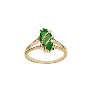 BAGUE PLAQUÉ OR NAVETTE OVALE OXYDE VERT FONCÉ