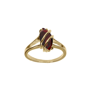 BAGUE PLAQUÉ OR NAVETTE OVALE OXYDE GRENAT