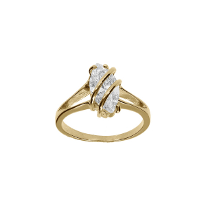 BAGUE PLAQUÉ OR NAVETTE OVALE OXYDE BLANC