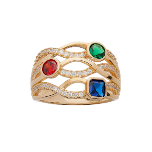 BAGUE PLAQUÉ OR CROISÉE 3 OXYDES COULEURS
