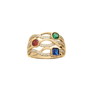 BAGUE PLAQUÉ OR CROISÉE 3 OXYDES COULEURS
