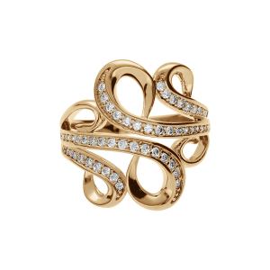 BAGUE PLAQUÉ OR VOLUTE OXYDES BLANCS SERTIS