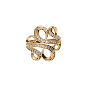 BAGUE PLAQUÉ OR VOLUTE OXYDES BLANCS SERTIS