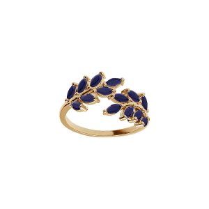 BAGUE PLAQUÉ OR FEUILLAGE OXYDES BLEUS SERTIS