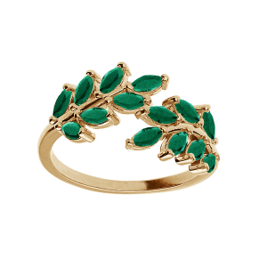 BAGUE PLAQUÉ OR FEUILLAGE OXYDES VERTS SERTIS
