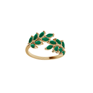 BAGUE PLAQUÉ OR FEUILLAGE OXYDES VERTS SERTIS