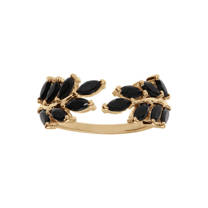 BAGUE PLAQUÉ OR FEUILLAGE OXYDES NOIRS SERTIS
