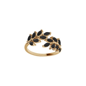 BAGUE PLAQUÉ OR FEUILLAGE OXYDES NOIRS SERTIS