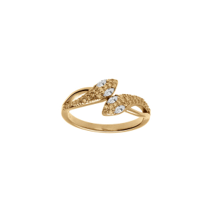 BAGUE PLAQUÉ OR SERPENT DOUBLE OXYDES BLANCS