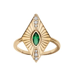 BAGUE PLAQUÉ OR FORME LOSANGE OXYDE VERT SERTI CLOS