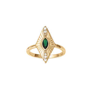 BAGUE PLAQUÉ OR FORME LOSANGE OXYDE VERT SERTI CLOS