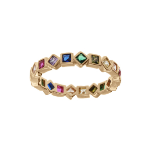 BAGUE PLAQUÉ OR STYLE ALLIANCE OXYDES FORME GEOMETRIQUE MULTI COULEURS