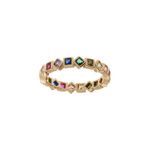 BAGUE PLAQUÉ OR STYLE ALLIANCE OXYDES FORME GEOMETRIQUE MULTI COULEURS