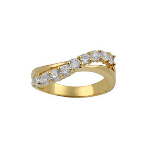 BAGUE PLAQUÉ OR CROISEE PIERRES BLANCHES SYNTHETIQUE