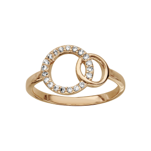 BAGUE PLAQUÉ OR DOUBLE CERCLE ENTRELACE PIERRES BLANCHES SYNTHETIQUE