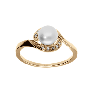 BAGUE PLAQUÉ OR PERLE DE CULTURE D'EAU DOUCE AVEC ENTOURAGE OXYDES BLANCS SERTIS