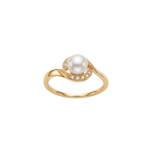 BAGUE PLAQUÉ OR PERLE DE CULTURE D'EAU DOUCE AVEC ENTOURAGE OXYDES BLANCS SERTIS