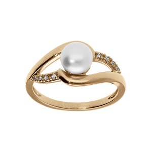 BAGUE PLAQUÉ OR PERLE DE CULTURE D'EAU DOUCE AVEC OXYDES BLANCS SERTIS