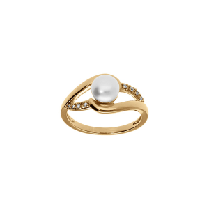 BAGUE PLAQUÉ OR PERLE DE CULTURE D'EAU DOUCE AVEC OXYDES BLANCS SERTIS