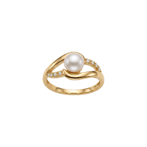 BAGUE PLAQUÉ OR PERLE DE CULTURE D'EAU DOUCE AVEC OXYDES BLANCS SERTIS