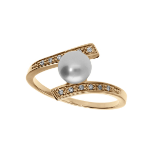 BAGUE PLAQUÉ OR PERLE DE CULTURE D'EAU DOUCE AVEC OXYDES BLANCS SERTIS