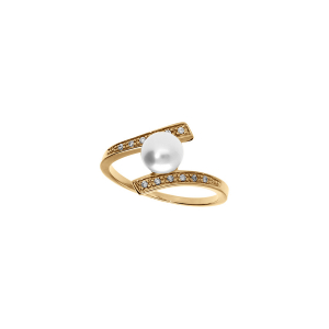 BAGUE PLAQUÉ OR PERLE DE CULTURE D'EAU DOUCE AVEC OXYDES BLANCS SERTIS