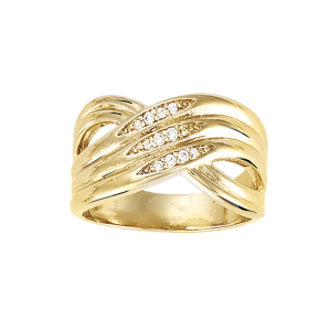 BAGUE PLAQUÉ OR CROISÉES OXYDES BLANCS