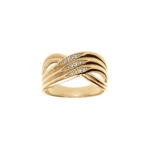 BAGUE PLAQUÉ OR CROISÉES OXYDES BLANCS