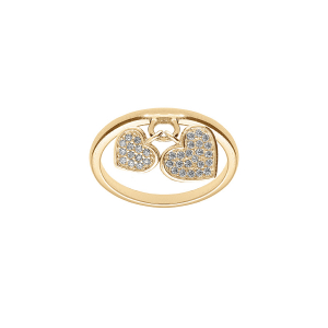 BAGUE PLAQUÉ OR BRELOQUES COEURS PAVÉS OXYDES BLANCS