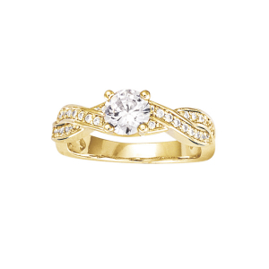 BAGUE PLAQUÉ OR TRESSE SOLITAIRE OXYDES BLANCS