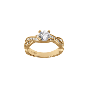 BAGUE PLAQUÉ OR TRESSE SOLITAIRE OXYDES BLANCS