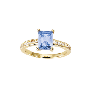 BAGUE PLAQUÉ OR RECTANGLE OXYDE BLEU ET BLANC