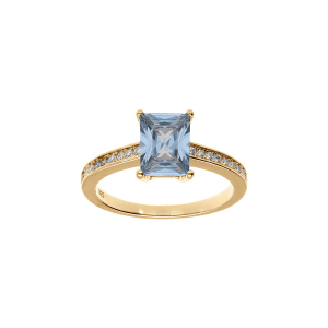 BAGUE PLAQUÉ OR RECTANGLE OXYDE BLEU ET BLANC