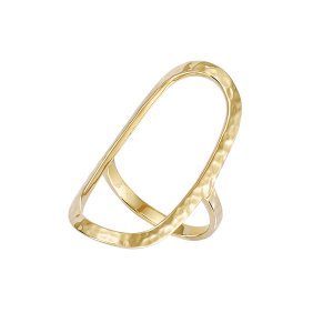BAGUE PLAQUÉ OR FORME OVALE ÉVIDÉ MARTELÉ