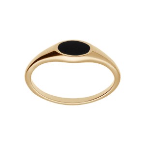 BAGUE PLAQUÉ OR PETITE CHEVALIERE PAVÉ FORME OVALE ONYX IMITATION VÉRITABLE