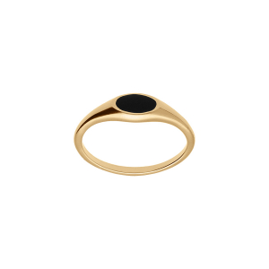 BAGUE PLAQUÉ OR PETITE CHEVALIERE PAVÉ FORME OVALE ONYX IMITATION VÉRITABLE
