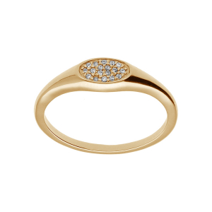 BAGUE PLAQUÉ OR PETITE CHEVALIERE PAVÉ FORME OVALE OXYDES BLANCS SERTIS