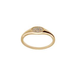 BAGUE PLAQUÉ OR PETITE CHEVALIERE PAVÉ FORME OVALE OXYDES BLANCS SERTIS