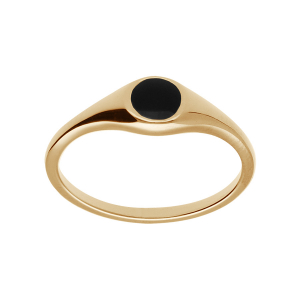 BAGUE PLAQUÉ OR PETITE CHEVALIERE PAVÉ FORME ROND ONYX IMITATION