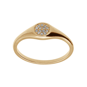 BAGUE PLAQUÉ OR PETITE CHEVALIERE PAVÉ FORME ROND OXYDES BLANCS SERTIS