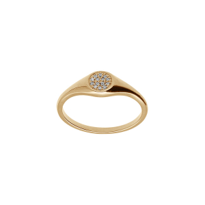BAGUE PLAQUÉ OR PETITE CHEVALIERE PAVÉ FORME ROND OXYDES BLANCS SERTIS