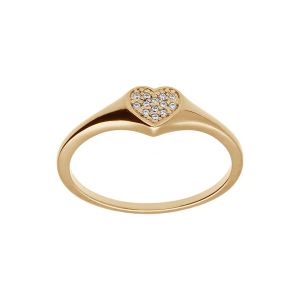 BAGUE PLAQUÉ OR PETITE CHEVALIERE COEUR PAVÉ OXYDES BLANCS SERTIS