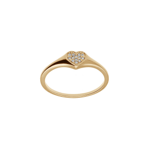 BAGUE PLAQUÉ OR PETITE CHEVALIERE COEUR PAVÉ OXYDES BLANCS SERTIS