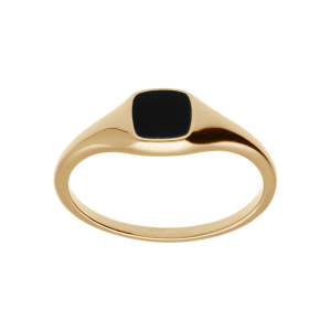 BAGUE PLAQUÉ OR PAVÉ FORME CARRÉ ONYX IMITATION